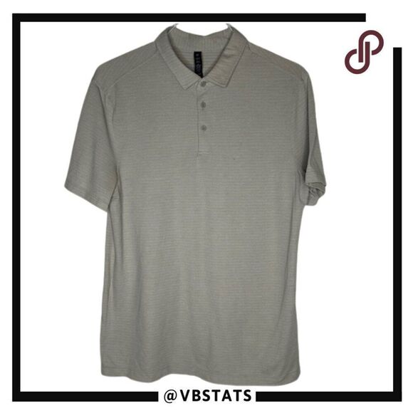 Lululemon Gray with Subtle Stripe Short Sleeve Evolution Polo Shirt Size Large - Picture 1 of 5